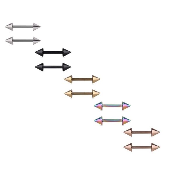 14G 316L Metallic Spiked Barbell Nipple Rings - 5 Sets - Picture 2 of 5